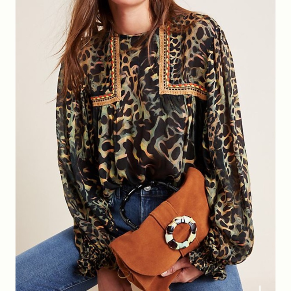 Anthropologie bl^nk leopard blouse- Small petite